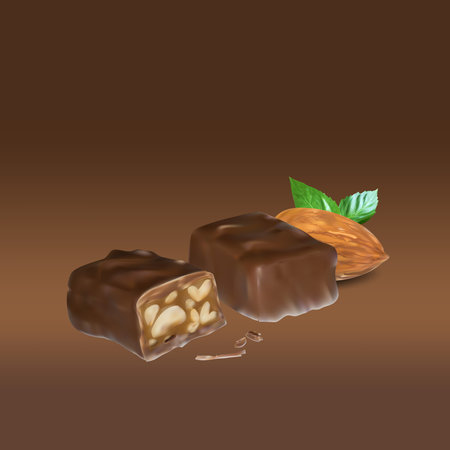 chocolate bar cinnamon inside stuffing, icon, isolated vector object, almond truffle chocolateのイラスト素材