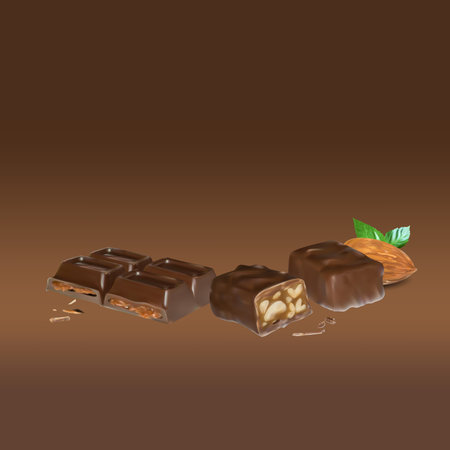 chocolate bar cinnamon inside stuffing, icon, isolated vector object, almond truffle chocolateのイラスト素材
