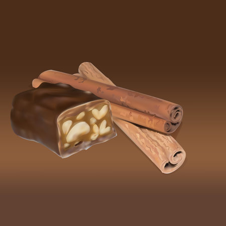 chocolate bar cinnamon inside stuffing, icon, isolated vector object, almond truffle chocolateのイラスト素材
