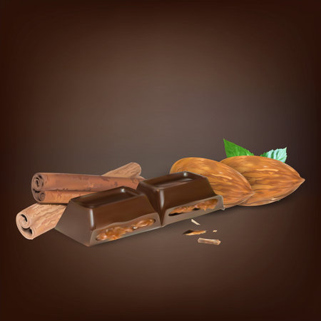 chocolate bar cinnamon inside stuffing, icon, isolated vector object, almond truffle chocolateのイラスト素材