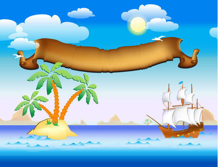 sea pl'my ship islandのイラスト素材