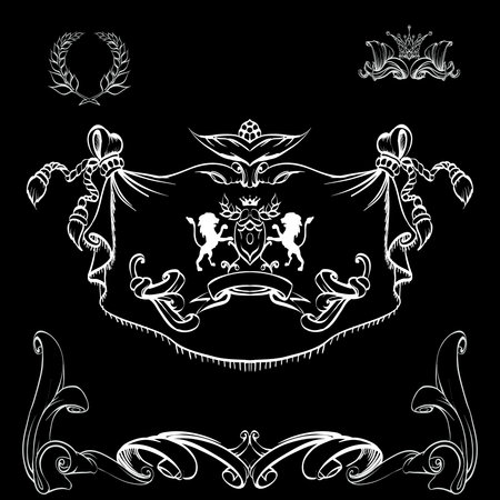 decorative elements in vintage style for decoration layout, framing, for advertising, vector illustration handsのイラスト素材