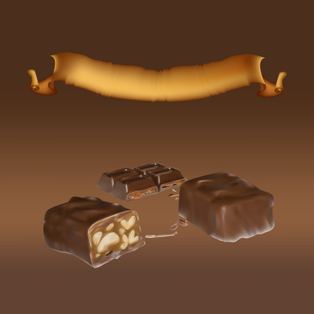 chocolate bar cinnamon inside stuffing, icon, isolated vector object, almond truffle chocolateのイラスト素材