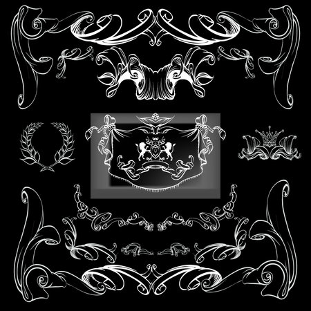 decorative elements in vintage style for decoration layout, framing, for advertising, vector illustration handsのイラスト素材