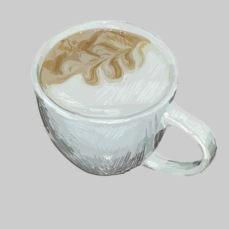 vector cup of espresso coffee, top view, saucer, spoonのイラスト素材