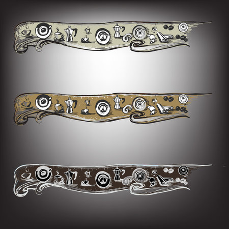 Turk coffee cup of coffee with coffee beans donut, cinnamon stick, vector, geyser coffee, cocoaのイラスト素材