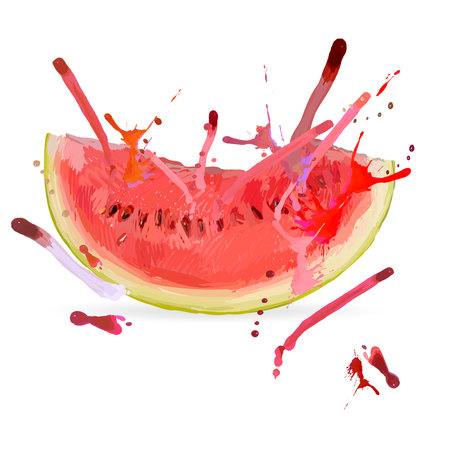 spray paint watercolor watermelon slice, cut, red, isolated vectorのイラスト素材