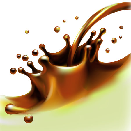 liquid cocoa, chocolate, splashing, pouring, isolated vectorのイラスト素材