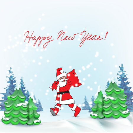 Santa Claus. Template greeting card Father Christmas hand points for a gift, sign your text isolated vector .のイラスト素材