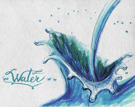 blue water splashing drops, isolatedの写真素材