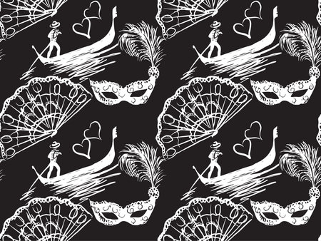 venice gondola fan mask seamless texture illustration vectorのイラスト素材