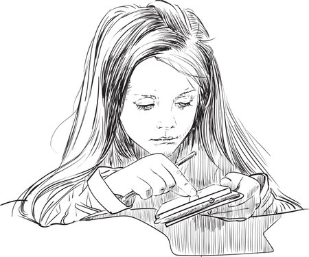 girl with teleonom illustration print design templateのイラスト素材