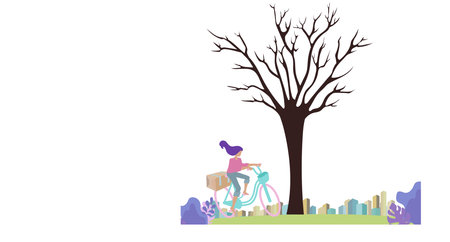 Girl rides a bicycle to the station vector.のイラスト素材