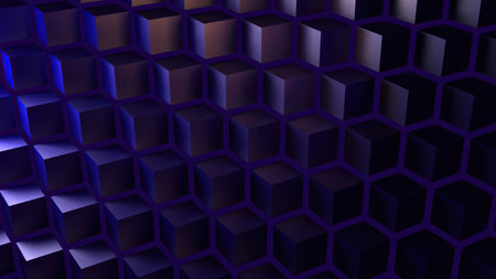abstract blue background made of cubes glossy shiny crystal cube surface