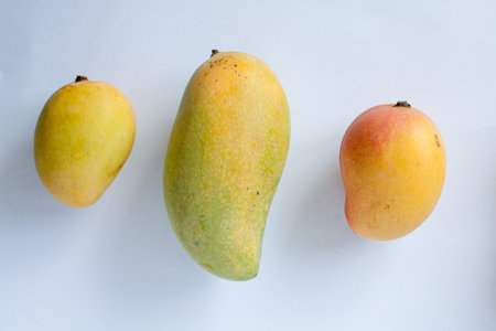 Yellow mango isolated on a white background の写真素材