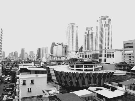 Black and white building in bangkok of thailandの素材