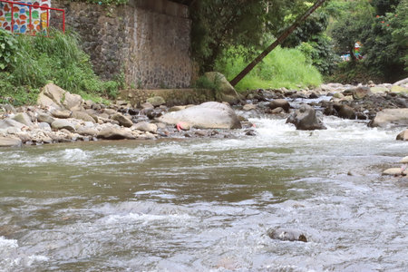 Water flow in rocky riverの写真素材