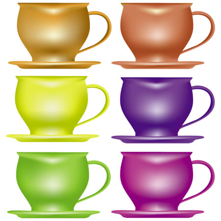 Set of six colored teacupsのイラスト素材
