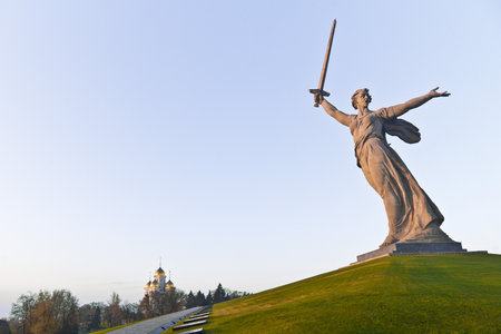 Central figure of the memorial complex at Mamaev burial in Volgogradのeditorial素材