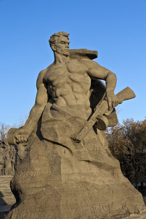 Sculpture Stay to die, part of the memorial complex at Mamaev burial in Volgograd  The soldier have a portrait likeness to general Vasiliy Chuikov  who led Soviet forces at Stalingrad のeditorial素材