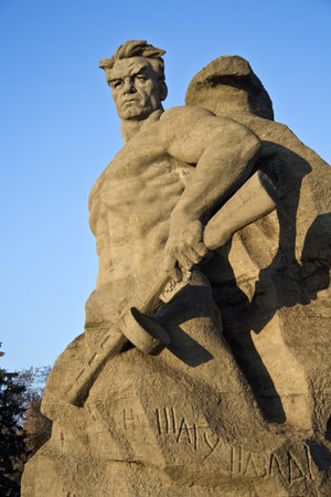 Sculpture Stay to die, part of the memorial complex at Mamaev burial in Volgograd  The soldier have a portrait likeness to general Vasiliy Chuikov  who led Soviet forces at Stalingrad のeditorial素材