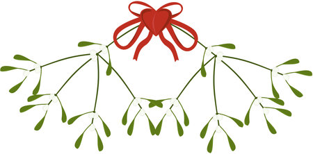 Branch of mistletoe with a heart-like ribbonのイラスト素材
