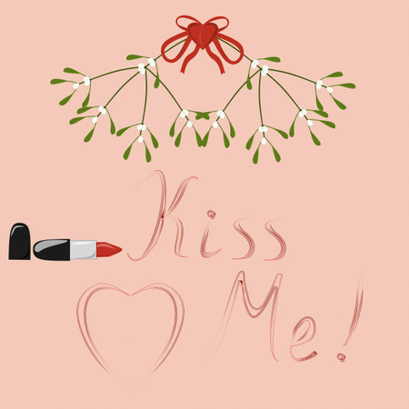 Kiss Me written by lipstick under a branch of mistletoeのイラスト素材
