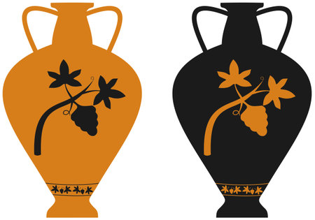 Amphora with image of grape vine, stylization to an antic potteryのイラスト素材