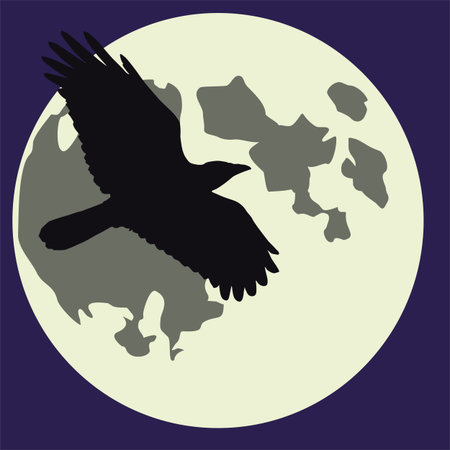 Full Moon and black raven silhouette at Halloweenのイラスト素材