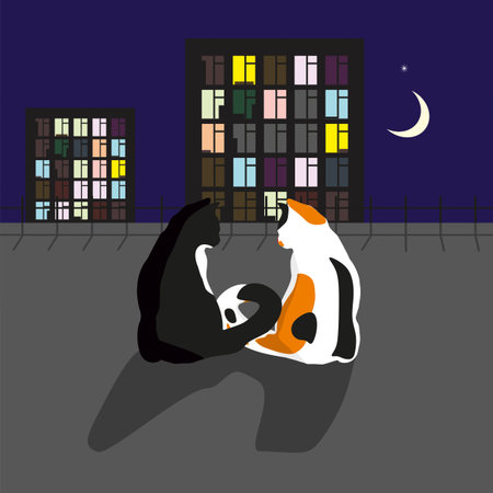 Couple of the beloved cats on the roofのイラスト素材