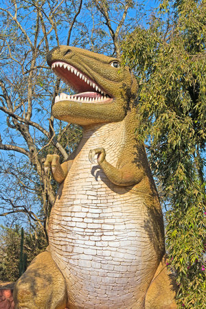 FEBRUARY 4, 2014, NANDANKANAN ZOO BETWEEN BHUBANESHWAR AND CUTTACK, ORISSA, INDIA - Entry to Reptilie Park in form of tyrannosaurのeditorial素材