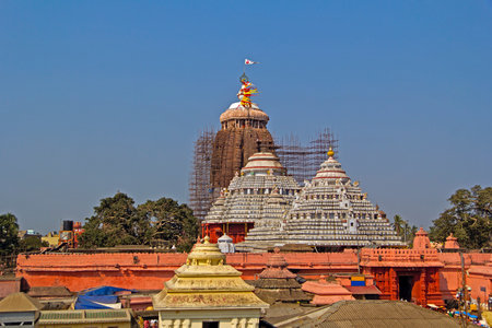 Ancient temple of Krishna Jagannath (Lord of Univerce), his brother Baladev and sister Subhadra in Puriの写真素材