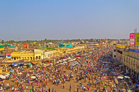 FEBRUARY 8, 2014, PURI, ORISSA, INDIA - Square in front of Jagannath temple and Main Road, view from the roof of libraryのeditorial素材
