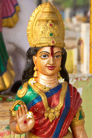 FEBRUARY 13, VISHAKHAPATNAM, ANDHRA PRADESH, INDIA - Deity of Shri Rukmini, queen of Dwaraka and wife of Lord Krishnaのeditorial素材