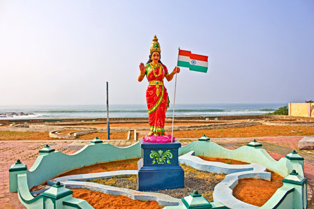 FEBRUARY 16, 2014, KANYAKUMARI, TAMIL NADU, INDIA - Sculpture of Bharat Mata or The Mother India close to the ocean in southest point of the countryのeditorial素材