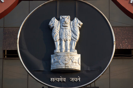 The State Emblem of Republic India on the Kerala High Court in Ernakulamの写真素材