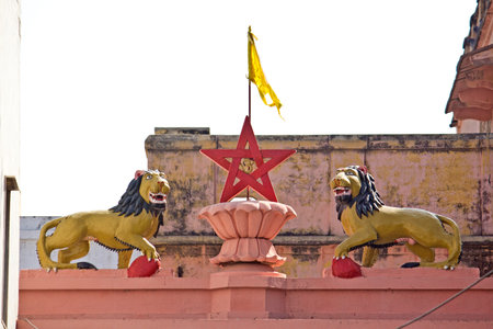 MARCH 3, 2014, VRINDAVAN, UTTAR PRADESH, INDIA - Symbols of the Goddess Durga at the famous temple Katyayani Pithのeditorial素材