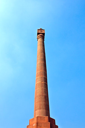 MARCH 3, 2014, BETWEEN MATHURA AND VRINDAVAN, UTTAR PRADESH, INDIA - Detail of Gita Stambha, column with the text of Bharavad-Gita close to Gita Mandirのeditorial素材