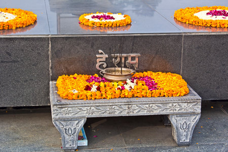 JANUARY 20, 2015, NEW DELHI, INDIA - Detail of Mahatma Gandhi memorial at Rajghatのeditorial素材