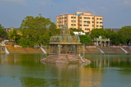 JAN 30, 2015, CHENNAI, TAMIL NADU, INDIA - Pond at the ancient and famous Shiva Kapaleshwar (Lord of the Skulls) templeのeditorial素材