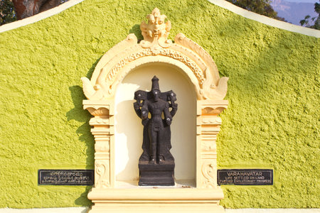 JAN 31, 2015, TIRUPATI, ANDHRA PRADESH, INDIA - Deity of Varaha or Boar avatar at the entry of the Tirupati Venkateshwara zoo. This avatar interpretates as the third step of evolutionのeditorial素材