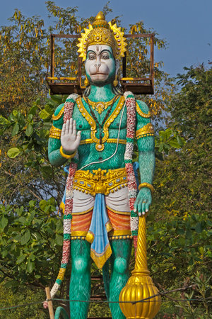JAN 31, 2015, TIRUPATI, ANDHRA PRADESH, INDIA - Large sculpture of Hanuman close to the entry to the Tirupati Venkateshwara zoo.のeditorial素材