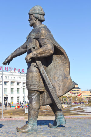 MARCH 14, 2015, DMITROV, MOSCOW AREA, RUSSIA - Monument of Yuri Dolgorukiy close to Dmitrov kremlin. Velikiy Kniaz Yuri Dolgorukiy (1090-1157) was the founder of Dmitrov and Moscowのeditorial素材