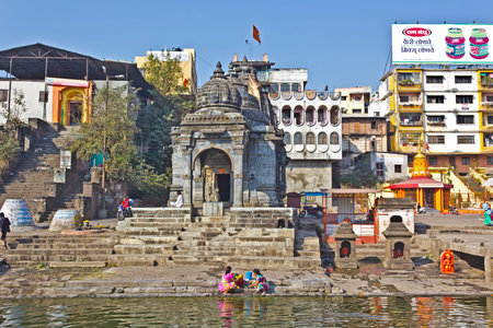 FEB 6, 2015, NASHIK, INDIA - Famous Nilakantheshwar mandir or Temple of Blue-necked Shiva at Panchavati area. This temple built in 1662のeditorial素材