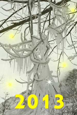 The fine branch in icicles against mountain