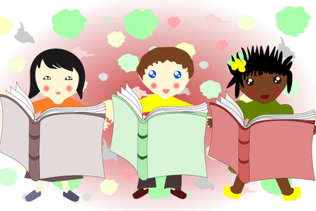 Children of different races reading a book together の写真素材