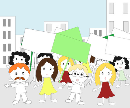 Demonstration, rally people with placards in the cityの写真素材