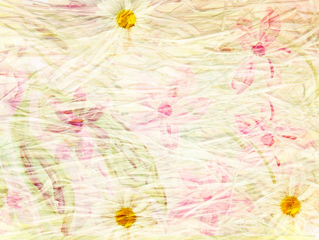 Abstract vintage floral background with daisies made with color filters, watercolor compositionの写真素材