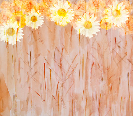 Abstract watercolor painting in combination with the colors of roses and daisies -floral grungeの写真素材