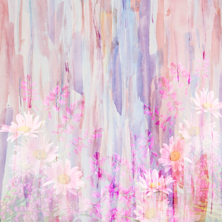An abstract watercolor painting combined with wild flowers -floral grungeの写真素材